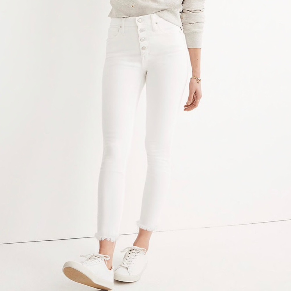 Madewell 10” High-Rise Skinny Crop Jeans: Button Front Pure White